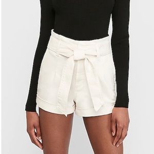 Super High Waisted White Sash Tie Jean Shorts